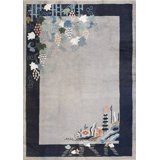 Antique Floral Wool Hand Knotted Pile Gray 1920s Rug