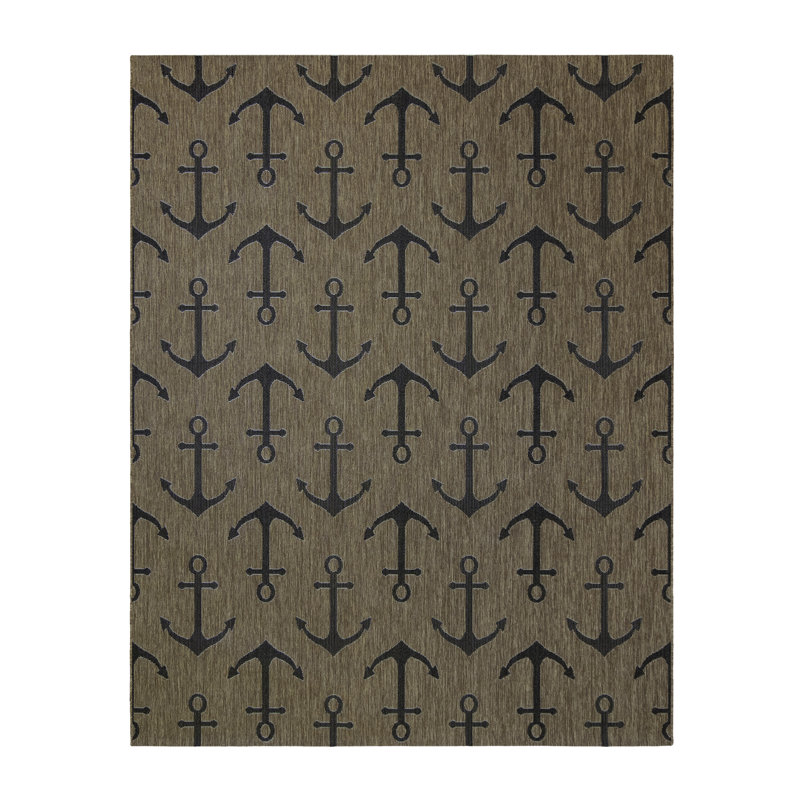  Paseo Maritime Nautical Havana Brown Boat Anchor Indoor/Outdoor Flatweave Area Rug, Rectangle 8'9" x 13'