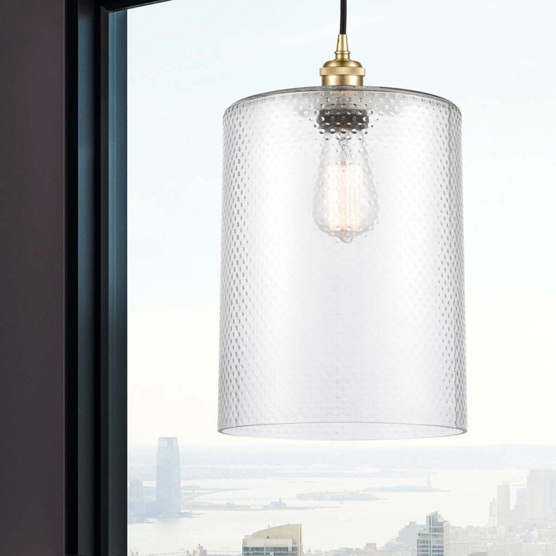 Luminaire suspendu cylindrique à 1 lumière Leilani, Transparent, Ampoule non incluse, Or satiné
