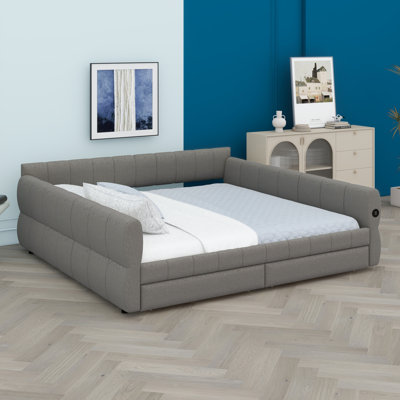 Modern Upholstered Platform Bed with Built-in USB Charging and Storage Drawers