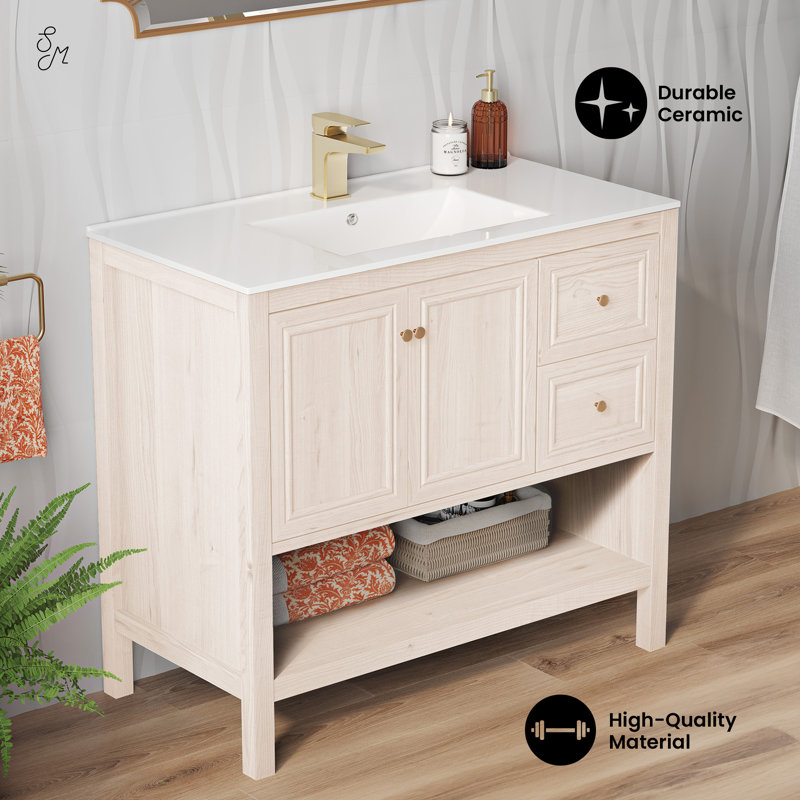 Chateau 36" Freestanding Bathroom Vanity in White Oak with Sink Top, White, White Oak, Single-Hole