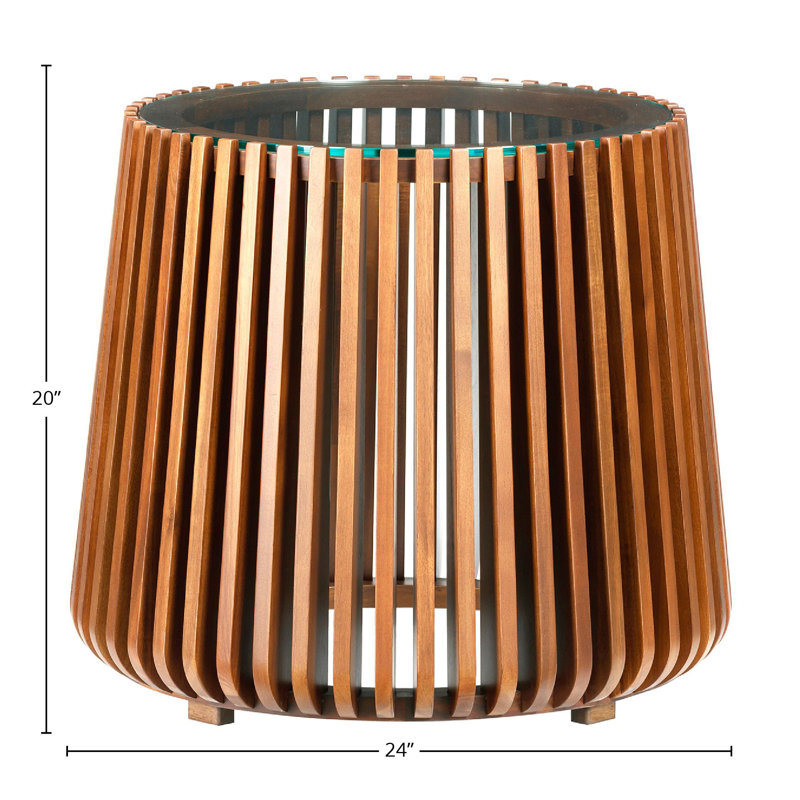 Table d'appoint en acacia Pinkney, Plateau transparent / base brun miel