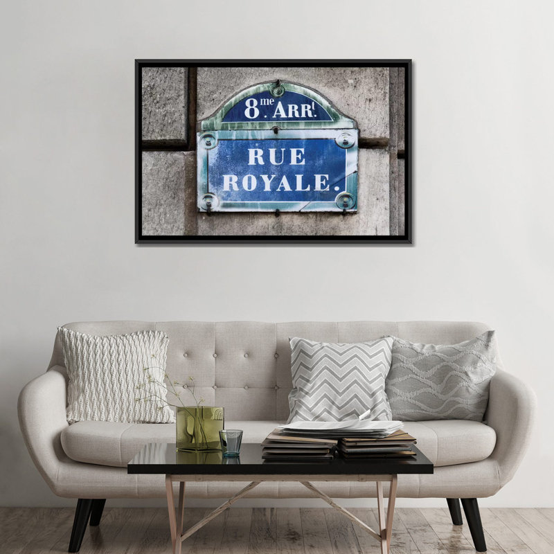 « rue royale », art textuel sur toile tendue, H 40 po x l 60 po x P 1,5 po, Toile avec cadre noir, Pas de tapis