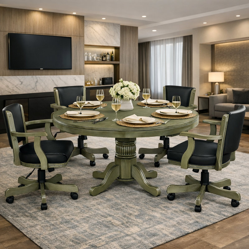 48'' Poker Table with Game Chair Set and Flip Table By RAM Game Room, Slate