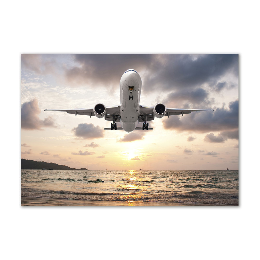 Leinwanddruck - Wandkunst - Drucke auf Leinwand - 100X70 Bildmotiv: Flugzeug am Meer