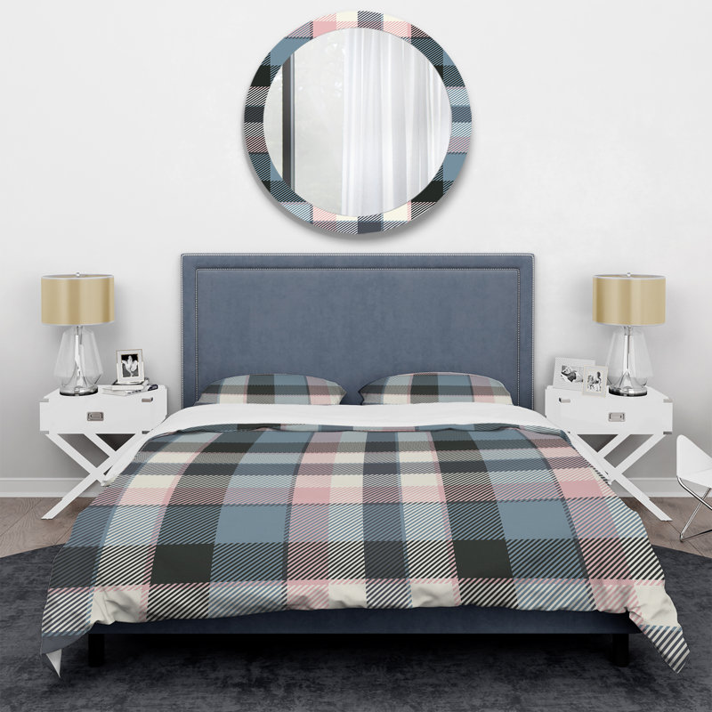 Tartan multicolore à carreaux - Ensemble de housse de couette abstrait - Microfibre de polyester