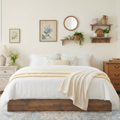 Wooden Platform Bed Frame with Lift Up Storage, King, Taupe