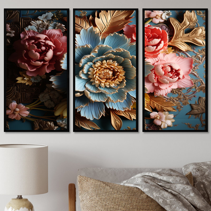 Ensemble de salon Baron - pivoine, Noir, noir, noir, noir, H 32 po x l 48 po