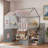 Wooden House Bunk Bed With Storage Staircase, Open Storage Platforms, Additional Shelf, Roof, Cute Windows And Center Door-819311233