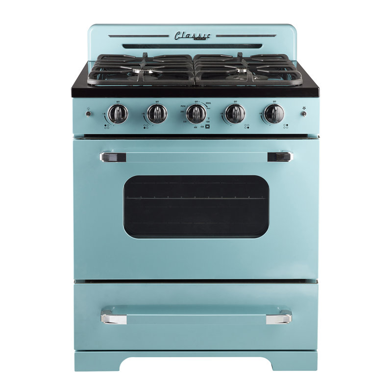 Classic Retro 30" 4 burner 3.9 cu. ft. Freestanding Gas Range with Convection Oven, Ocean Mist Turquoise