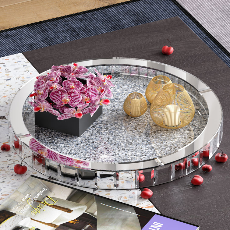 Luxury Round Glass Mirror Tray fills with Crushed Diamond, Bling Perfume  Organizer for Vanity