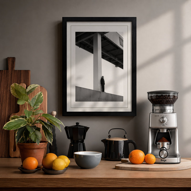 Figure Under Bridge Industrial - Framed Print, Black, A4 - 29.7 x 21.0 cm
