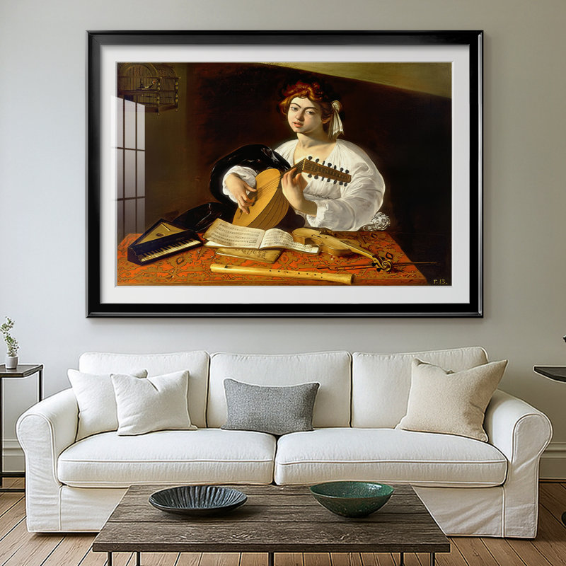 Le joueur de luth (version Wildenstein / Badminton) - reproduction encadrée de Caravaggio avec passe-partout et verre - c. 1596