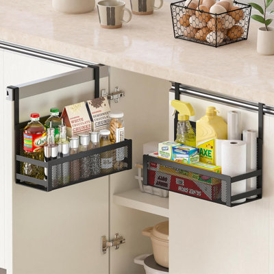 Hanging Kitchen Baskets Fine Mesh Wire Storage Basket Over Cabinet Door Organizer No Drilling Required For Kitchen Bathroom Office, 2 Smalls