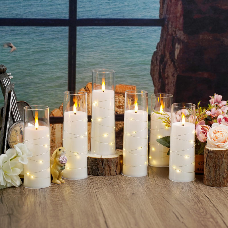 Bougies sans flamme à DEL avec minuterie, 9 pièces de bougies sans flamme scintillantes, créant une atmosphère romantique et une décoration intérieure, coque en acrylique stable avec chaîne d'étoiles intégrée