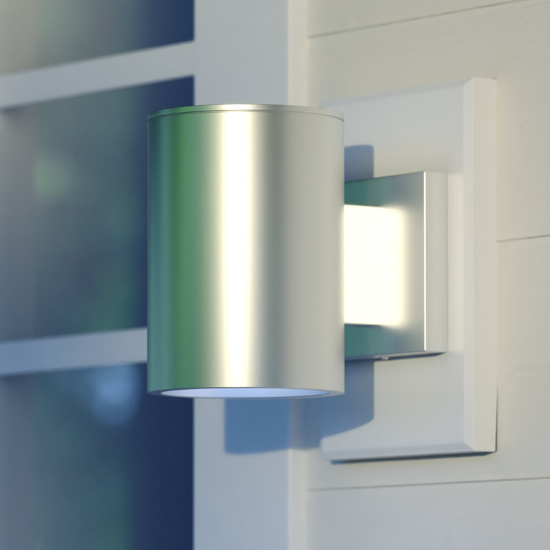 Edith Aluminum Outdoor Armed Sconce, Satin Aluminum, 7.25" H x 5" W x 8" D, Down