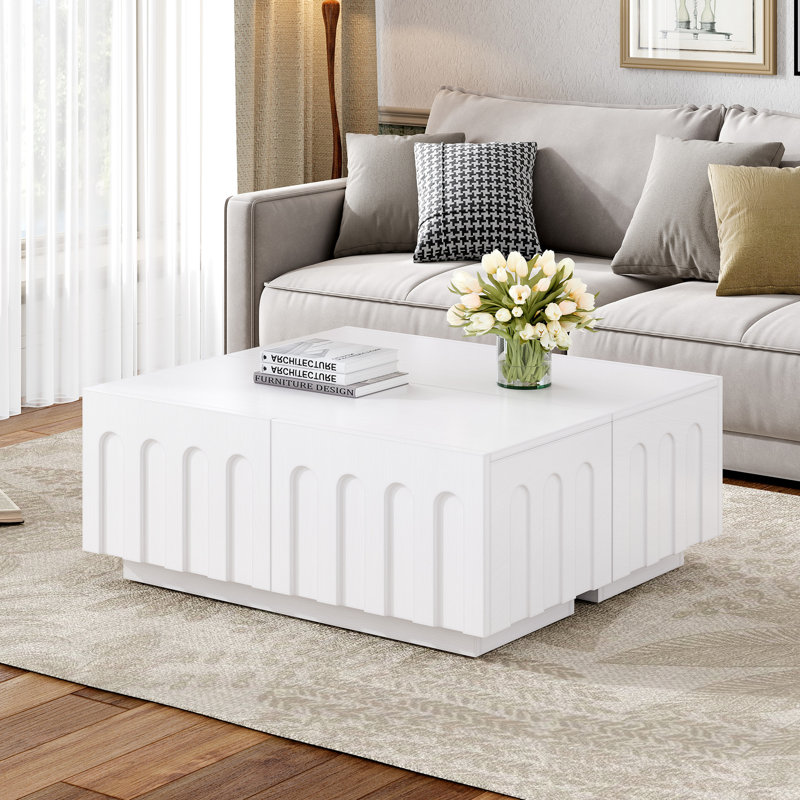 Élégant meuble télé au design arqué pour téléviseur de 80 po ou moins, table basse moderne à double usage avec 4 tiroirs, armoire de rangement multifonctionnelle avec rangement