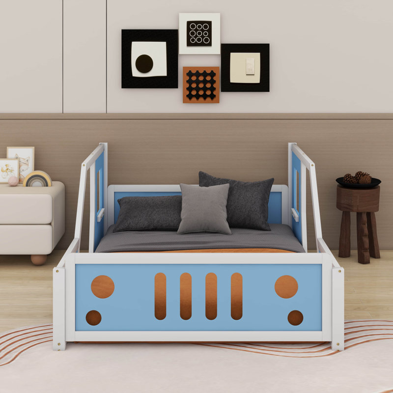 Lit plateforme double avec roulettes, Bleu