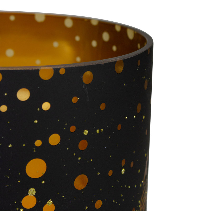 Porte-bougie en verre sans flamme 6 "cerfs et pins noir et or