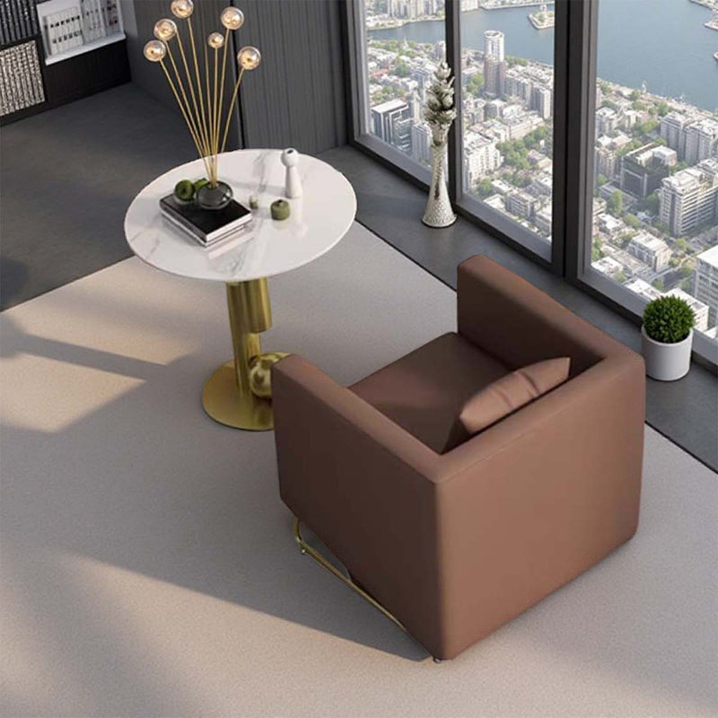 Ensemble de canapé de réception simple en similicuir Business Brown (monoplace + table basse ronde)