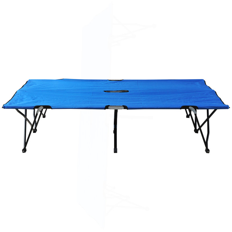 Lit de camp pliant pour 2 personnes pour adultes, lit de camp portatif extérieur extra large de 50 po avec sac de transport, lit de camping surélevé, plage, bleu