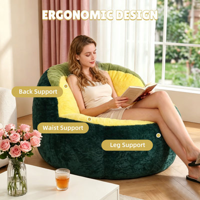 Oversized Bean Bag Chair, Nut-Shaped Single Lazy Sofa with Compression Foam, Candy Color Floor Chair