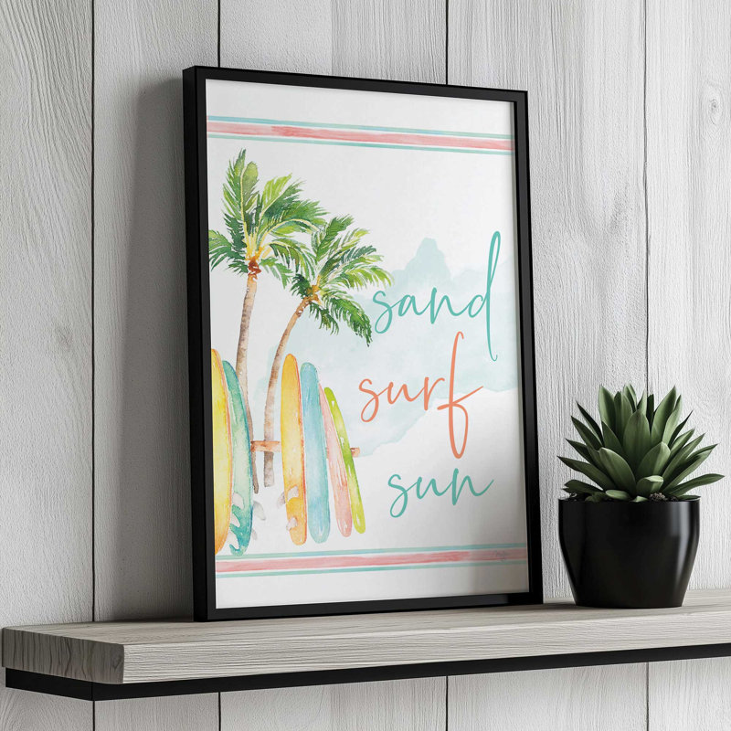 «Sand, Surf and Sun» par Mollie B., reproduction d'art, L 32 po x H 48 po, Argent, Impression encadrée