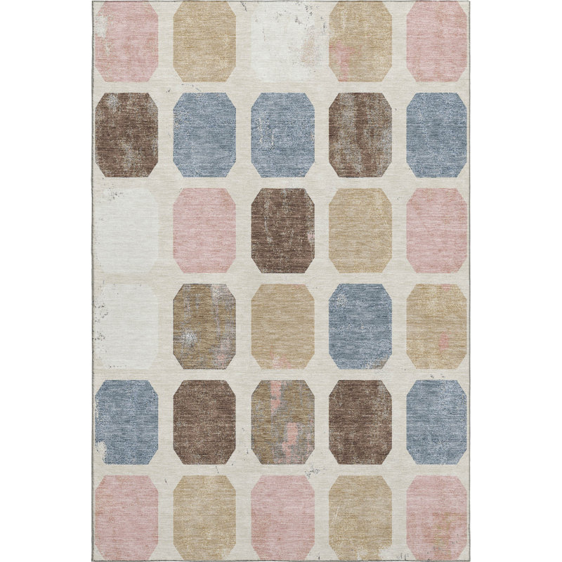 Premium Machine Washable Ralston AMF1950 Geometric Rug, Rectangle 5' x 7'6"