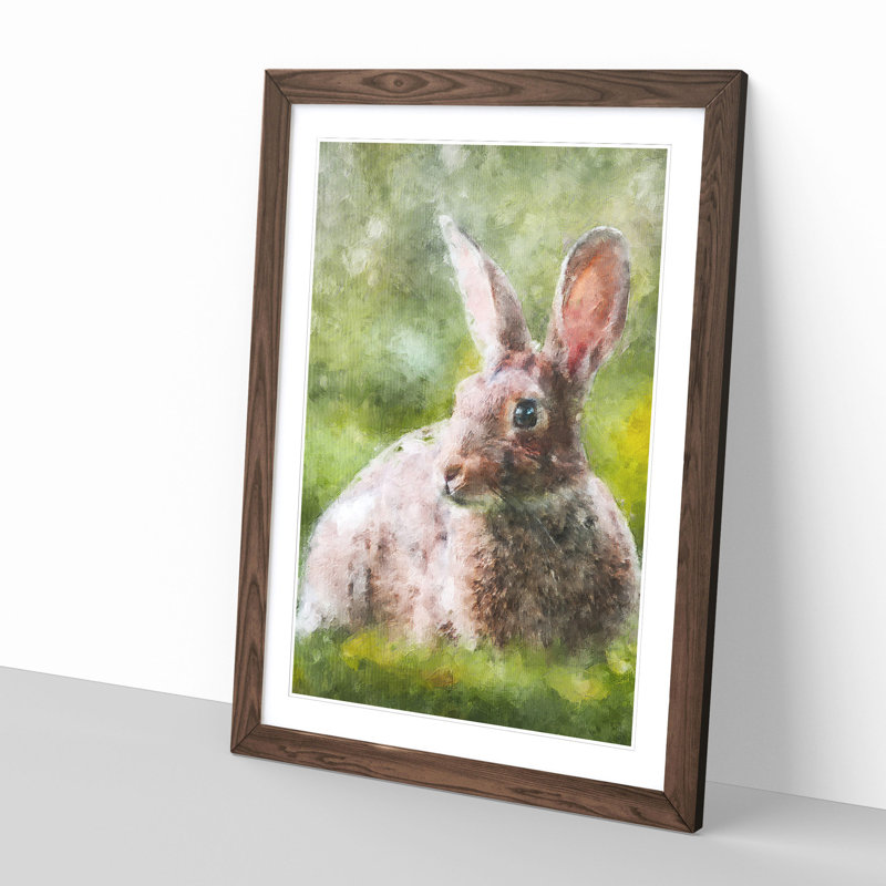 Rabbit In A Green Field - Single Picture Frame Print on MDF, 33cm H x 24cm W x 2cm D, Walnut Framed