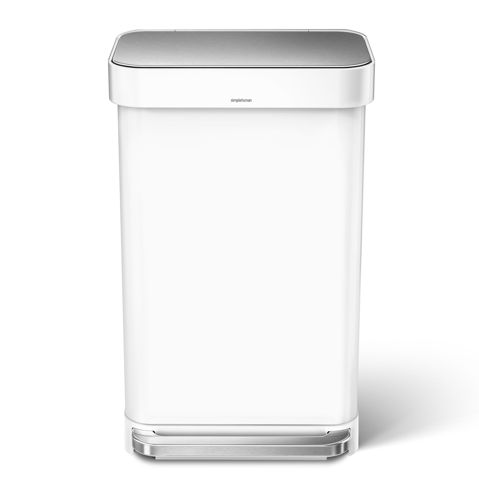 simplehuman 12gal Rectangular Step-On Can, White