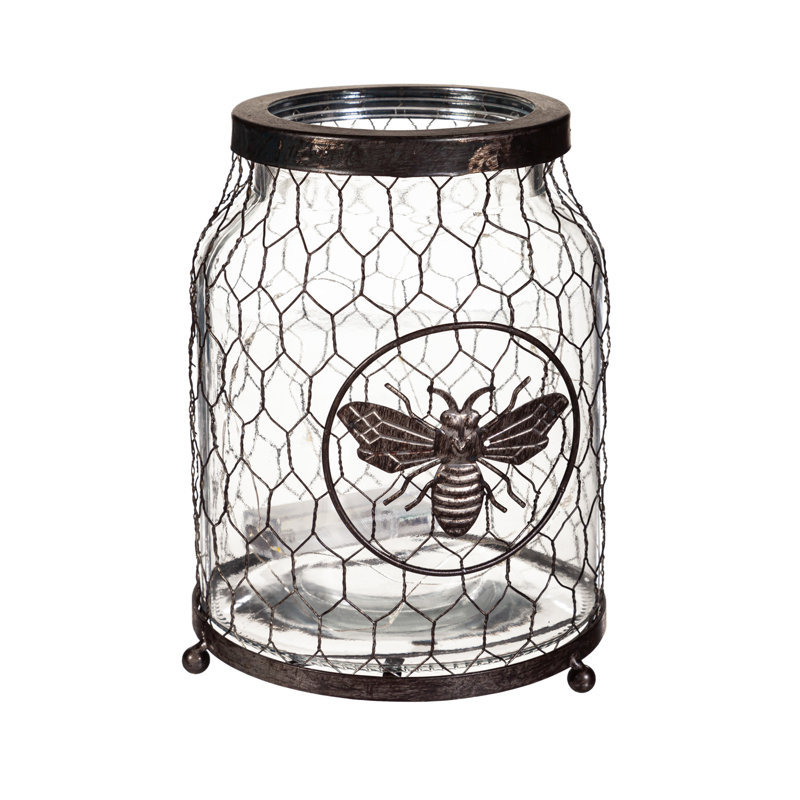 8.75" Glass LED Jar with Bee Icon