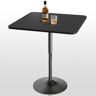 31.5" Adjustable Height Bar Table Hydraulic Lift 27.6"-35.4", MDF Top Floor Protectors Commercial Metal Base​​