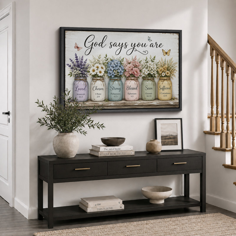 «God Says You Are Floral», œuvre d'art, impression sur toile encadrée, H 24 po x l 36 po x P 1,5 po, Cadre noir
