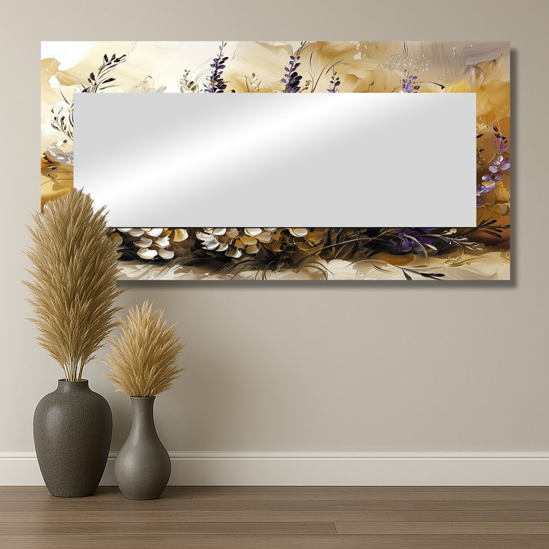 Lavender And Ferns Into The Wind II - Floral Decorative Mirror Wall Art - Printed On Metal, 28" x 55"