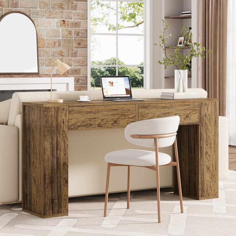 55.12'' Console Table With Drawers And LED Light, Rustic Brown