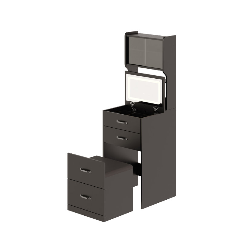 3-in-1 Vanity Desk with 3 Color LED, Compact Makeup Vanity Set with 2 AC Outlets & USB, Black