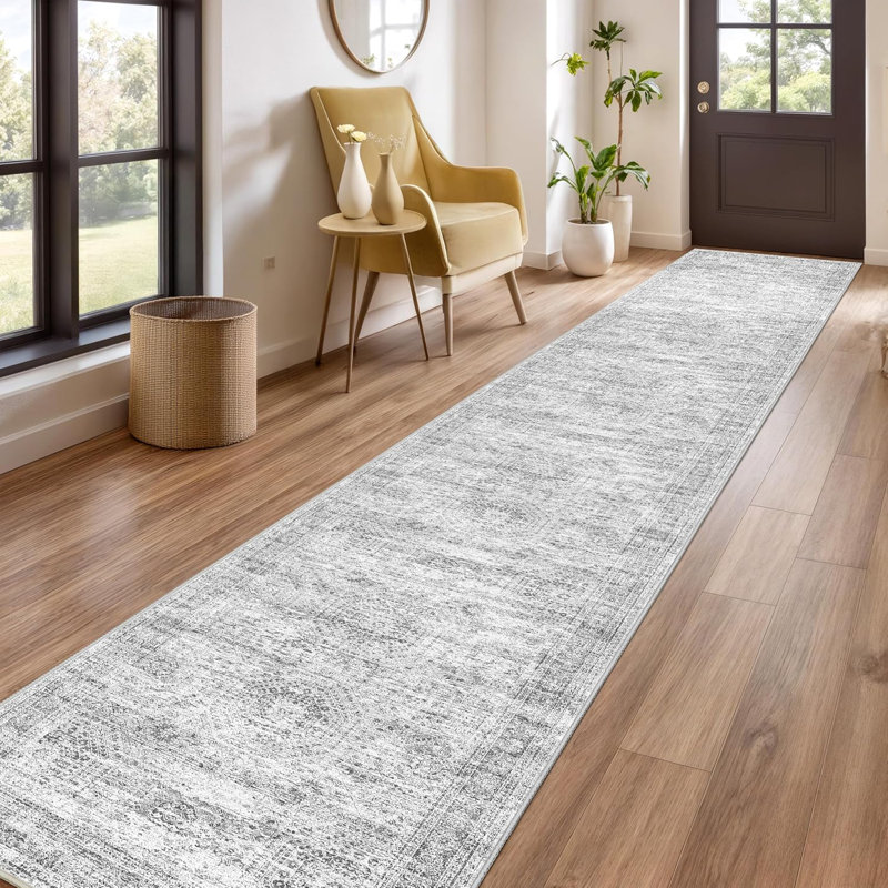 Tapis lavable rétro antidérapant (gris), Tapis de couloir 2 pi 6 po x 14 pi