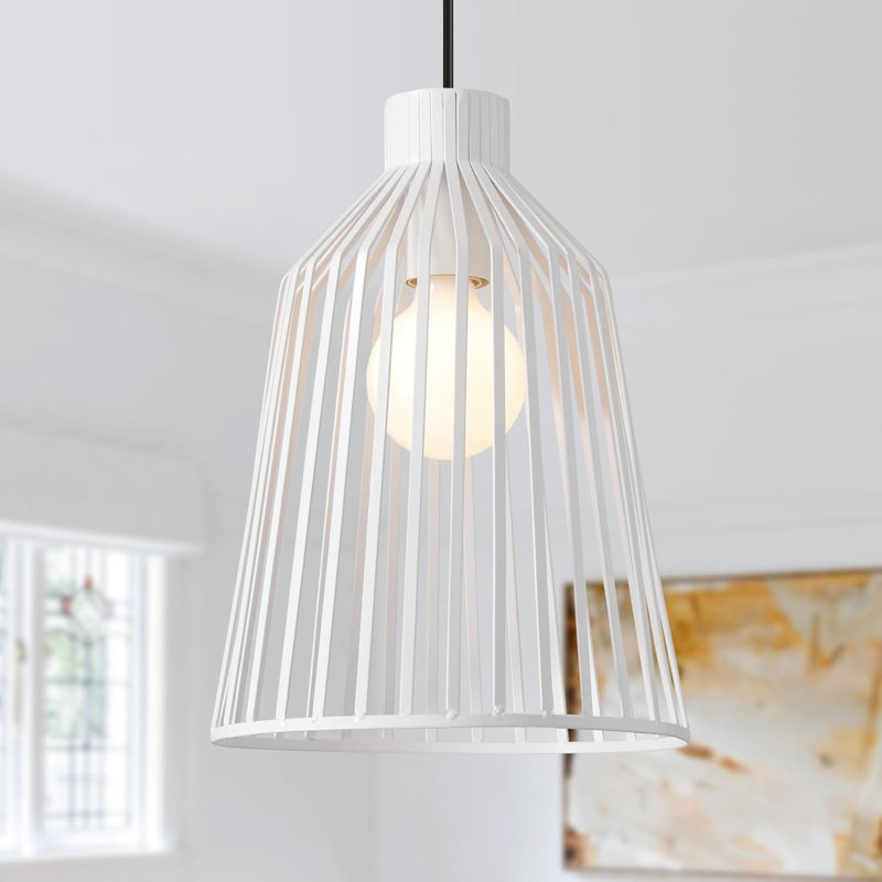 1 - Light Matte Black Caged Pendant, White