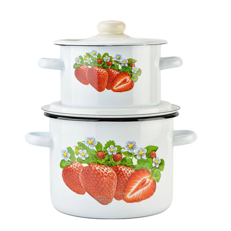 Strawberry Enamelware Steel Pot with Lid