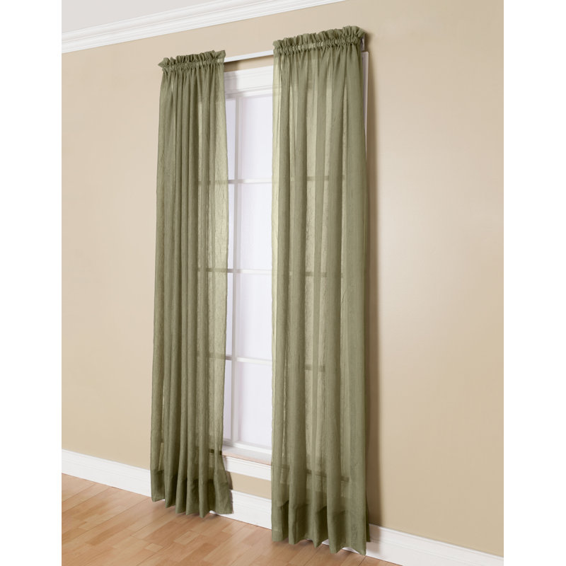Messancy 100% Polyester Sheer Crushed Voile Solid Color Curtain Panel with Rod Pocket Top, 52" W x 84" L, Basil