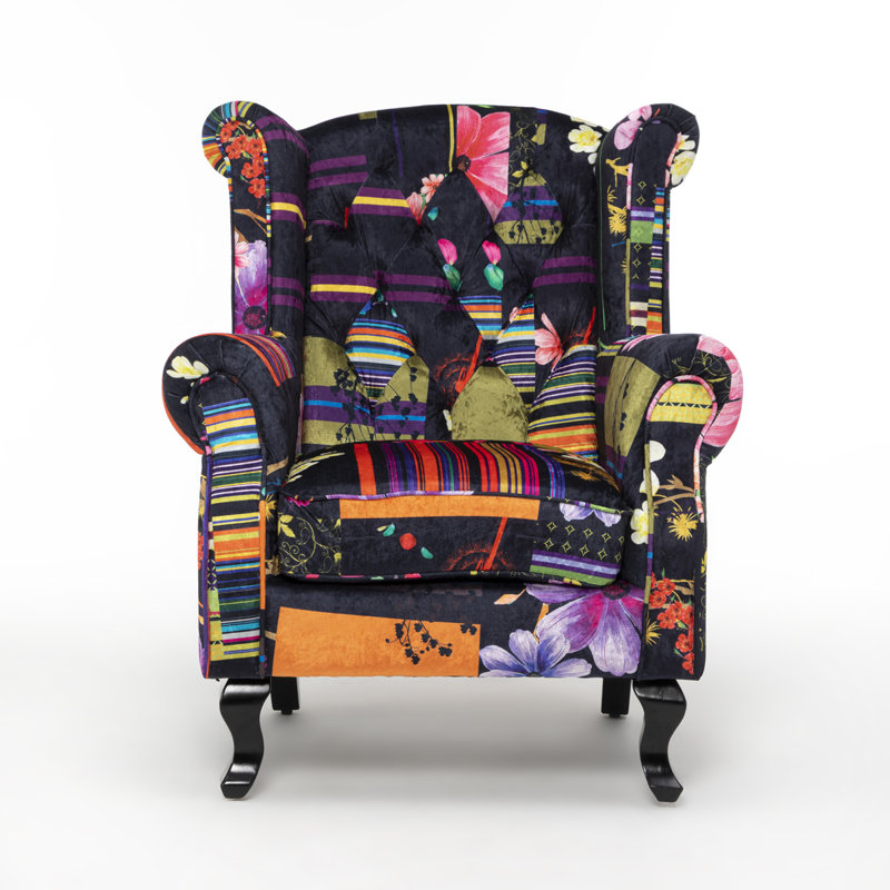 Danaye Wingback Chair, Patchwork Black