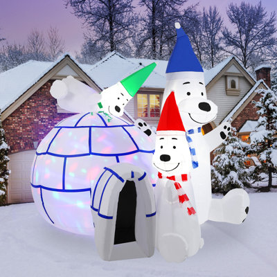 6Ft Inflatable Christmas Polar Bear & Igloo Set, Outdoor/Indoor Holiday Decoration With Colorful Lights, Festive Arctic Family Scene For Yard, Lawn, Garden Decor