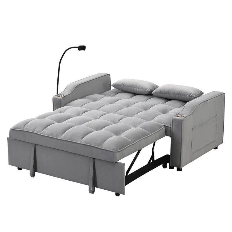 Canapé-lit futon moderne en velours avec canapé-lit, petit canapé-lit avec dossier inclinable réglable, coussins décoratifs, poches, meubles de salon, canapé-lit convertible 3 en 1