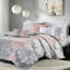 Courtepointe en coton imprimé 6 pièces, gris / pêche, double / grand, réversible, motif floral, rembourrage doux, pièce de coussins décoratifs avec coussins, coton, conception réversible, literie chaleureuse et tendance-126363483-126363486