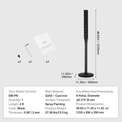 Poteau de signalisation en fonte, support de panneau portable robuste de 1,20 m en acier avec base en plastique rigide et roulettes, support en U pour jardin, cour, ferme ou carrefour, noir