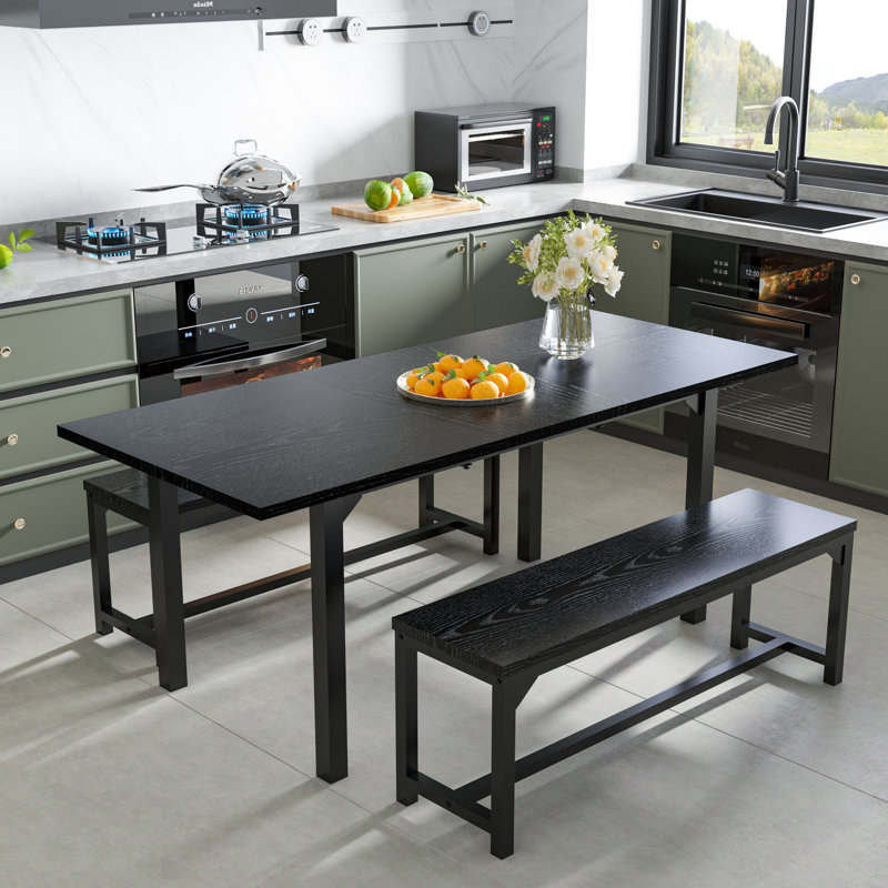 Keuna 8 - Person Rectangular 63'' L x 28'' W Expandable Table Dining Set, Black, Black