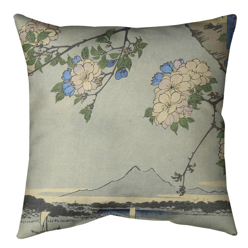 Coussin décoratif à fleurs sur le fleuve, 16 po x 1 po, Bleu, Sergé de coton