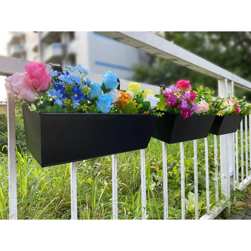 3 pots de fleurs suspendus de grande taille pour balustrade ou clôture 16 pouces boîte à fleurs pour balcons (noir)