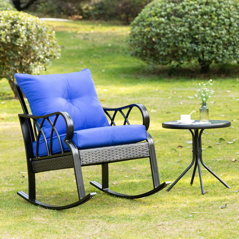 Chaise berçante d'extérieur en osier avec coussins rembourrés Outsunny, Bleu
