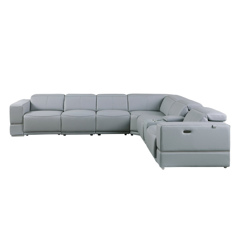 Canapé modulaire en cuir véritable inclinable gris Collection Marco , Cuir véritable bleu clair